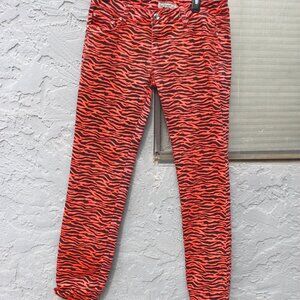 CRUNCH Orange Zebra Jeans Woman Size 13 Skinny Stretch Rhinestone Button Pockets